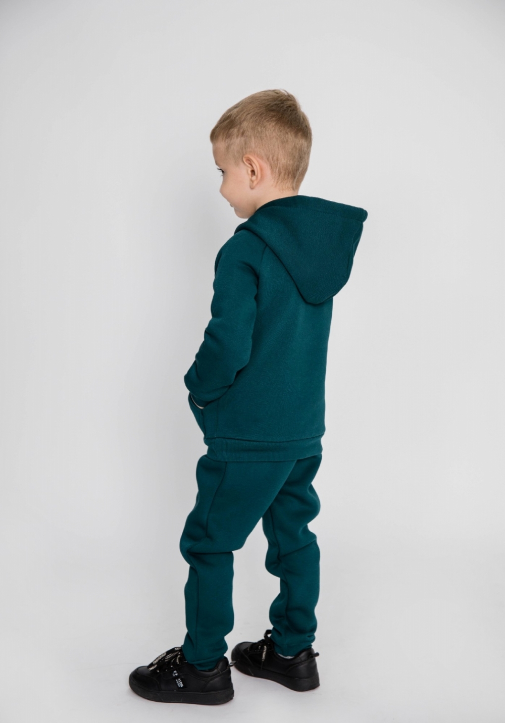 296-И. Свитшот с капюшоном + Штаны, хлопок 65%, 35% ПЭ, 3-х нитка (начес) изумрудный 98,104,110,116