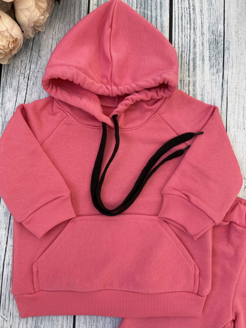 311-М. Свитшот с капюшоном + Штаны, хлопок 65%, 35% ПЭ, 3-х нитка ( без начеса) малина 146,152,158