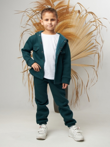 Купить оптом 333. Костюм детский (Брюки+Толстовка) на кнопках, изумруд, хлопок 65%, 35% ПЭ, 3-х нитка с  начесом 122,128,134,140 в Светлограде
