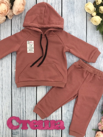 Купить оптом 311-ТР. Свитшот с капюшоном + Штаны, хлопок 65%, 35% ПЭ, 3-х нитка ( без начеса) терракот 98,104,110,116 в Светлограде