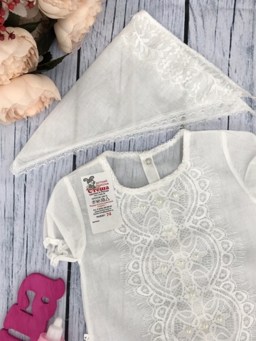 214. Крестильное платье из батиста, хлопок 100%, размеры 62,68,74,80